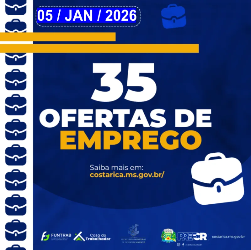 Imagem de compartilhamento para o artigo Comece o ano com carteira assinada: Casa do Trabalhador de Costa Rica abre 35 oportunidades de emprego  da MS Todo dia